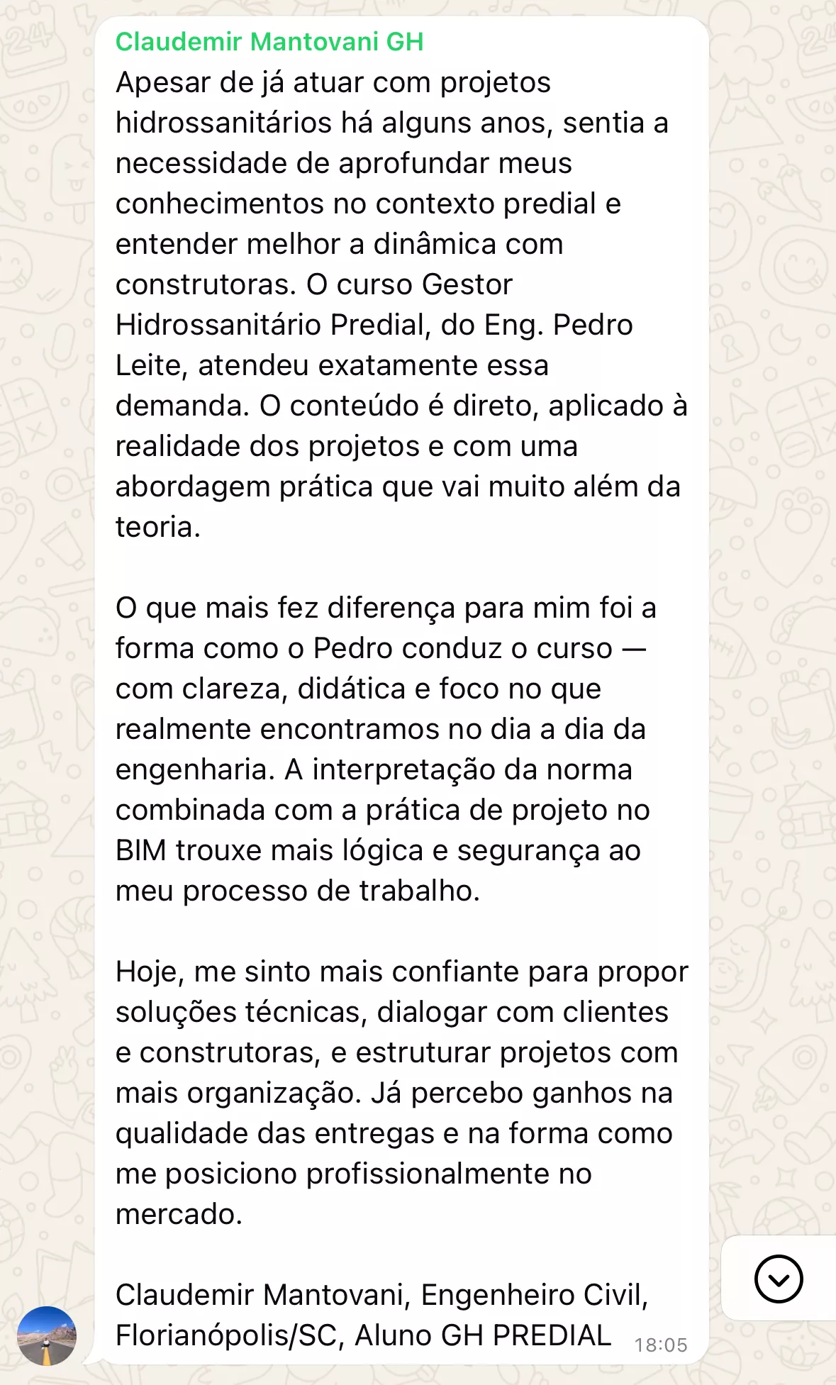 Depoimento de aluno