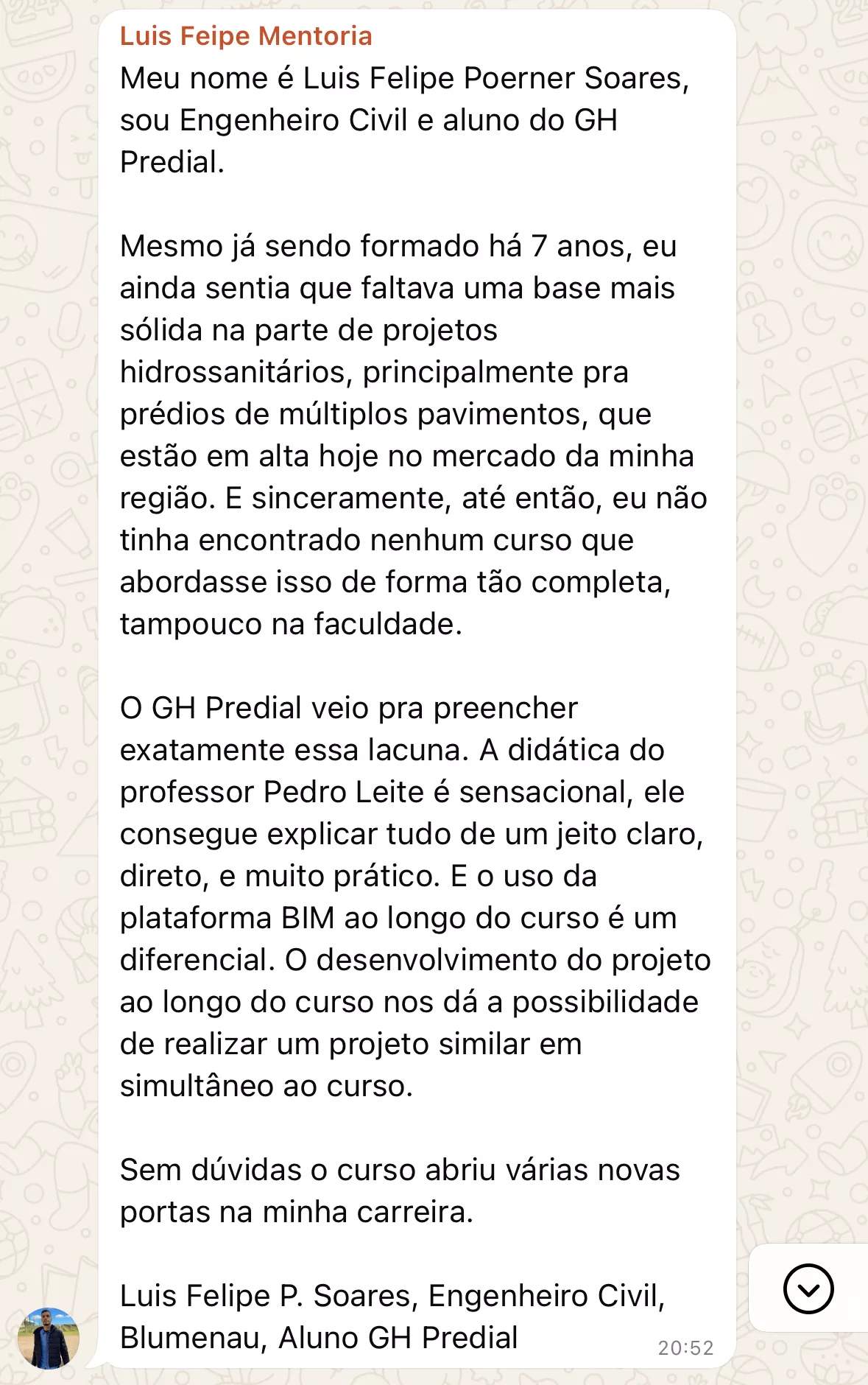 Depoimento de aluno