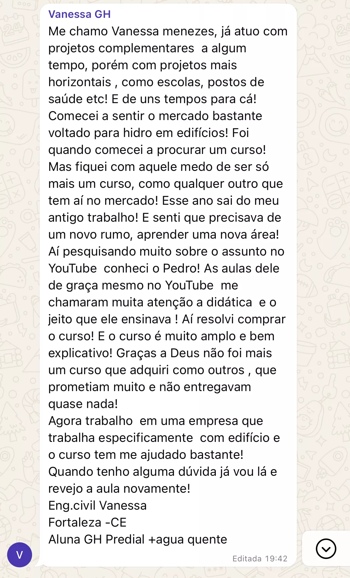 Depoimento de aluno