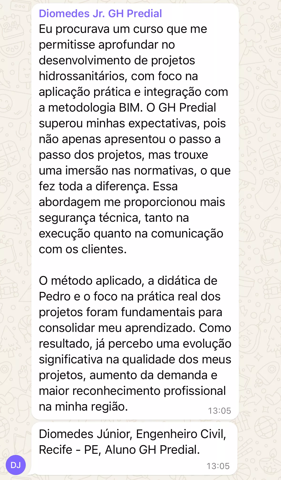 Depoimento de aluno