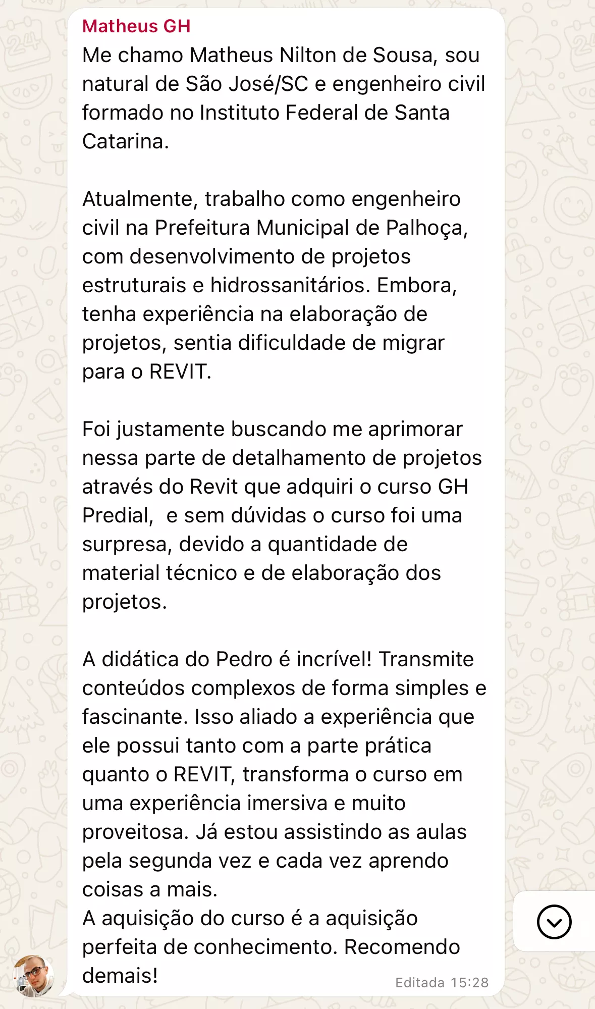 Depoimento de aluno