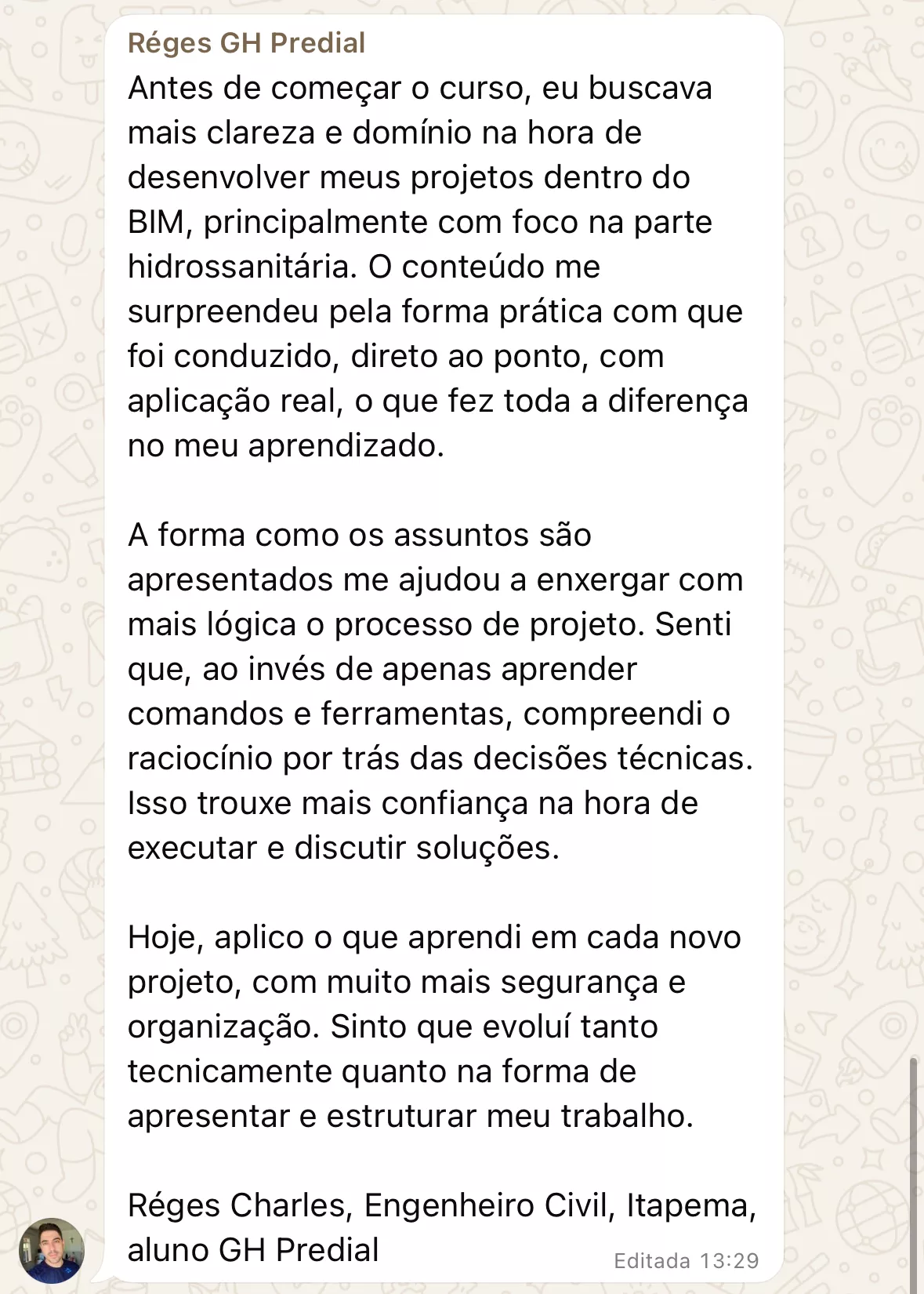 Depoimento de aluno